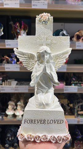 26cm Kneeling Prayer Angel on Cross "Forever Loved"