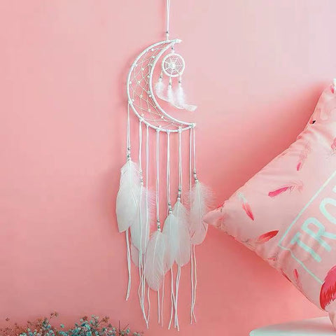 MOON SHAPE DREAMCATCHER WITH FEATHER