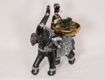 30CM AFRICAN LADY ON ELEPHANT HOLDING GOLD BOWL