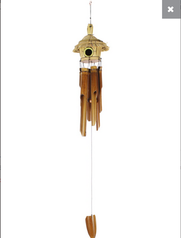 6 TUBE BAMBOO HUT FEEDER WIND CHIME