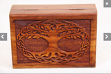 18X13CM TREE OF LIFE CARVED SHEESHAM WOOD BOX 5X7" - JEWELLERIES ARE NOT INCLUDED