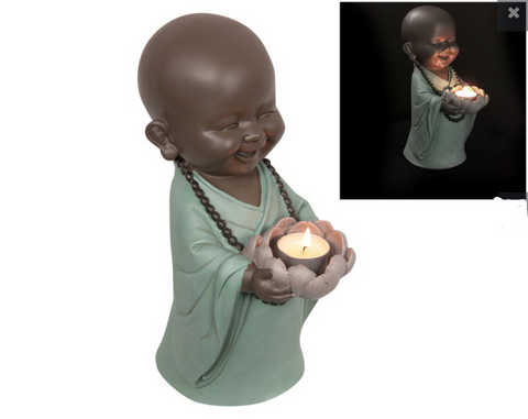 31CM TURQUOISE MONK WITH TEALIGHT