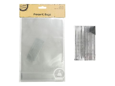 PACK OF 15 23 X 15.5 x 6CM PRESENT BAG WITH TIES