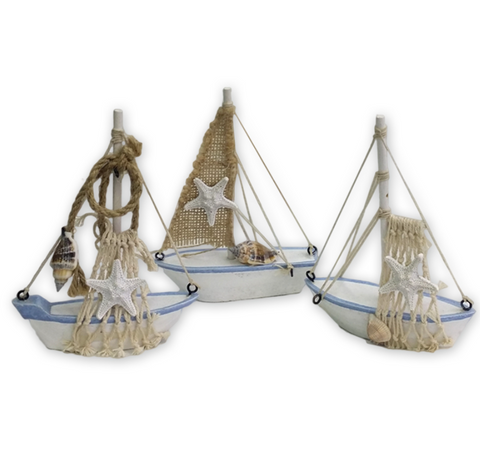 SEA-WOODEN SAILING BOAT 15CM 3 DESIGNS AVAILABLE