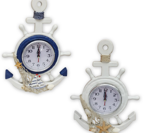 SEA-WOODEN CLOCK ANCHOR HANGING 34*21CM BLUE AVAILABLE