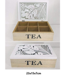 White Wooden Tea Bag Box with 6 Sections 23*15*7CM