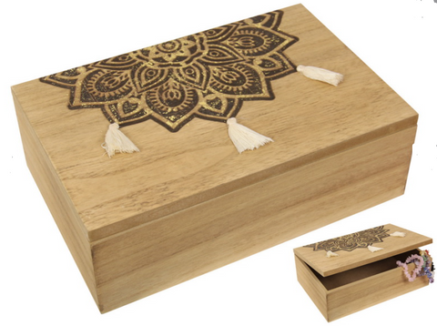 23X15CM GOLD MANDALA MDF BOX WITH TASSEL