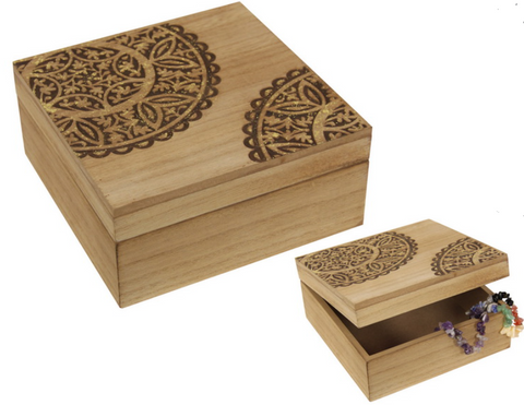 15X15CM SQUARE GOLD MANDALA MDF BOX