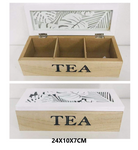 White Wooden Tea Bag Box with 3 Sections 24*10*7CM